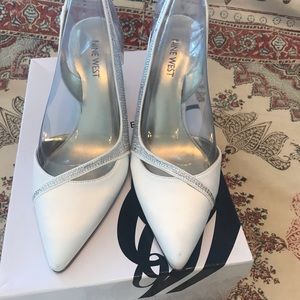 Nine West white jeweled heels